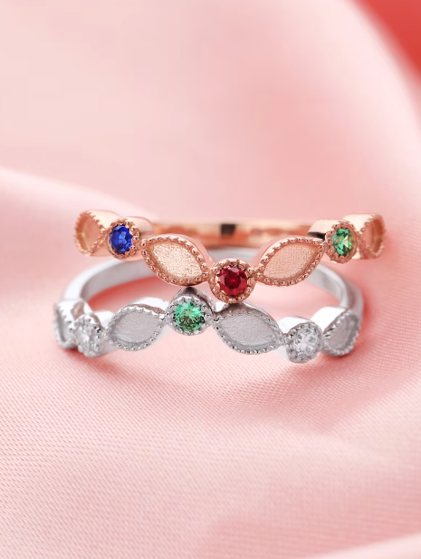 The Custom V Birthstone Stacking Band | Breastmilk Ring